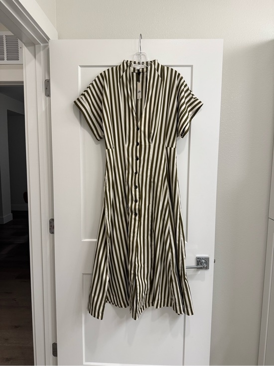 Banana Republic Dresses & Skirts - Striped Button-Front Midi Dress in Olive and Cream